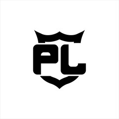 PL Logo monogram with shield around crown shape design template