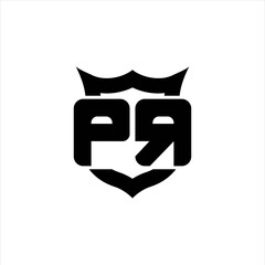 PR Logo monogram with shield around crown shape design template