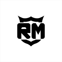 RM Logo monogram with shield around crown shape design template