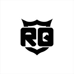 RQ Logo monogram with shield around crown shape design template