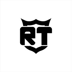 RT Logo monogram with shield around crown shape design template