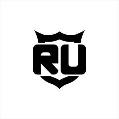 RU Logo monogram with shield around crown shape design template