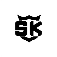 SK Logo monogram with shield around crown shape design template