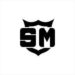 SM Logo monogram with shield around crown shape design template