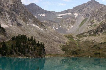 high stone mountains with blue lake