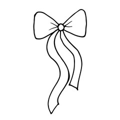 Elegant bow drawn with contour in doodle style.  Vector illustration for various holidays.