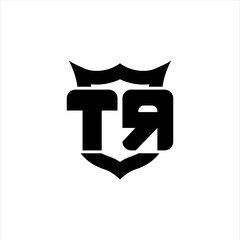 TR Logo monogram with shield around crown shape design template