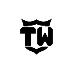 TW Logo monogram with shield around crown shape design template