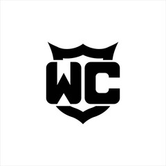 WC Logo monogram with shield around crown shape design template