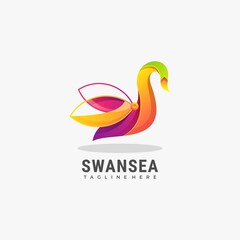 Vector Logo Illustration Swan Sea Gradient Colorful Style.