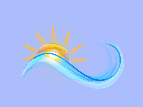 Logo sun waves beach swirly watercolor vector web image template
