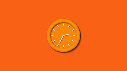 Amazing orange color 3d wall clock isolated on brown background,clock isolated