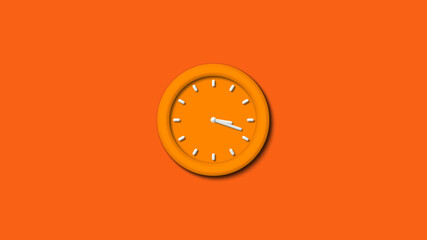 Amazing orange color 3d wall clock isolated on brown background,12 hours wall clock