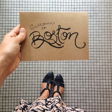 Hand Lettered ""Welcome to Boston"" Card
