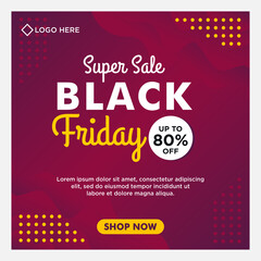 Black Friday sale social media banner template with purple background gradient style