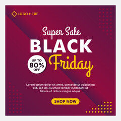 Black Friday sale social media banner template with purple background gradient style