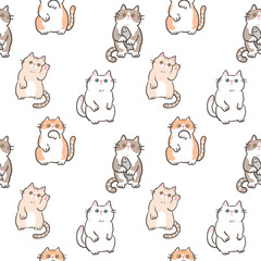 Seamless Pattern with Cartoon Cat Design on White Background