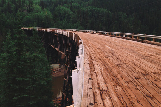 Old Kiskatinaw Curved Bridge, only original timber bridge of the Alaska Highway still in use