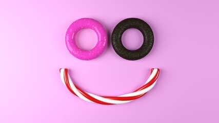 The donuts in the face are happy. 3D rendering