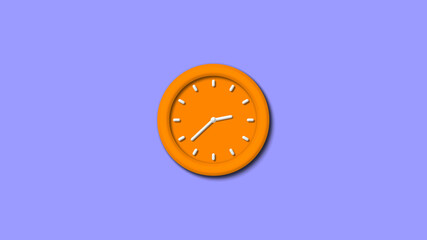 Orange color 3d wall clock isolated on purple background,3d wall clock