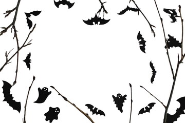 Halloween card with branches, bats and place for text