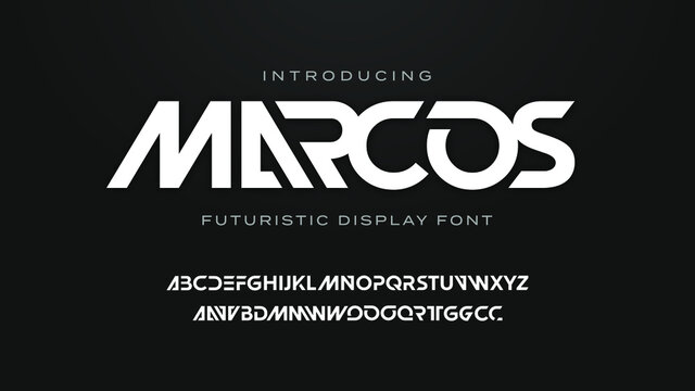 Futuristic techno scifi font style, abstract modern clean geometric marcos typeface