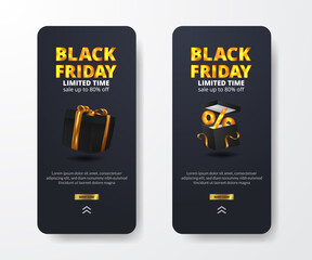 3d black gift box present for black friday social media stories template banner with luxury style