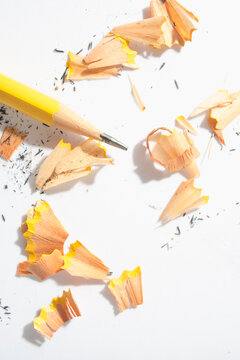 Pencil shavings closeup on a piece of paper