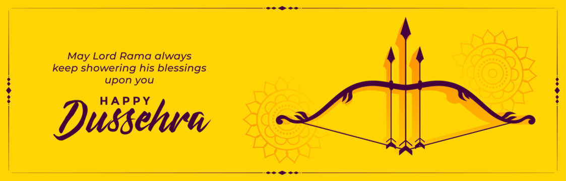 Happy Dussehra Wishes Celebration Banner With Bow And Arrow Vector