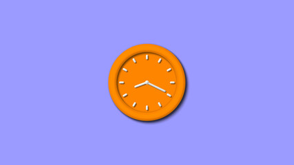 New orange color 3d wall clock isolated on purple light background,wall clock