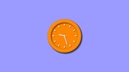 New orange color 3d wall clock isolated on purple light background,wall clock