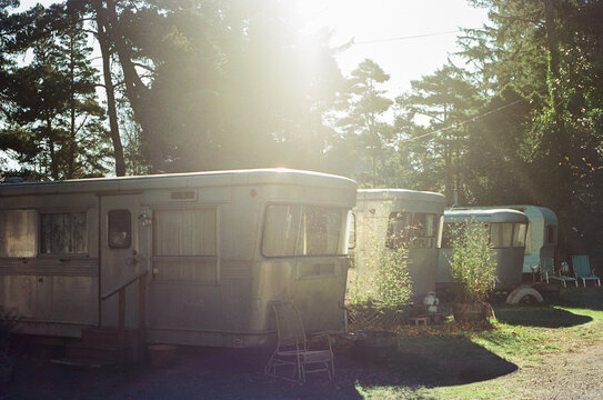 A Row of Vintage Trailers in the Sunshine