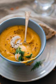 Red lentil soup with cumin seeds