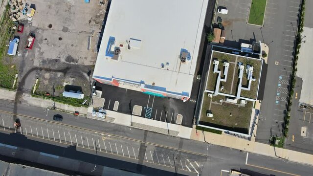 29 SEPTEMBER 2020 Philadelphia PA USA: The Parking lot is almost completely filled with colorful cars near the shopping center from the height of bird flight.