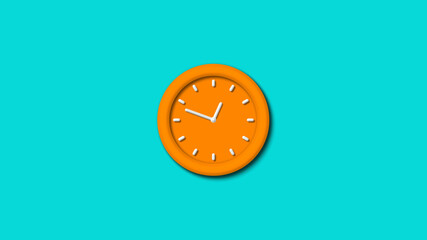 New orange color 3d wall clock isolated on cyan background,counting down wall clock isolated