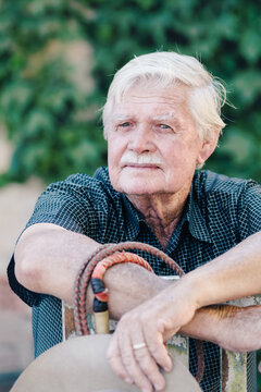 portrait of a retired man on his farm