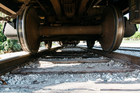 Wheels and axle of an old railway car