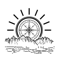 Compass shining over mountain look like sunrise.