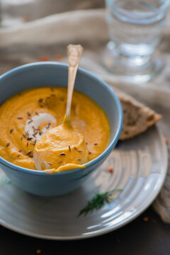 Red lentil soup with cumin seeds