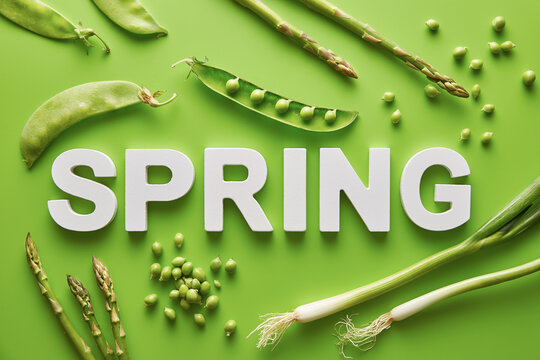 Spring word surrounded by spring vegetables