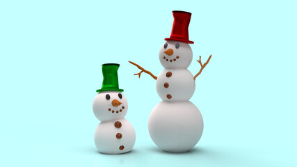 snowman on blue background for Christmas content 3d rendering.