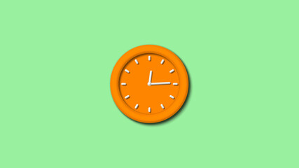 12 hours 3d wall clock isolated on green light background,orange color wall clock