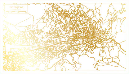 Sarajevo Bosnia and Herzegovina City Map in Retro Style in Golden Color. Outline Map.