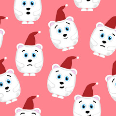New Year seamless pattern with polar bears on a pink background