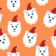 New Year seamless pattern with polar bears on an orange background