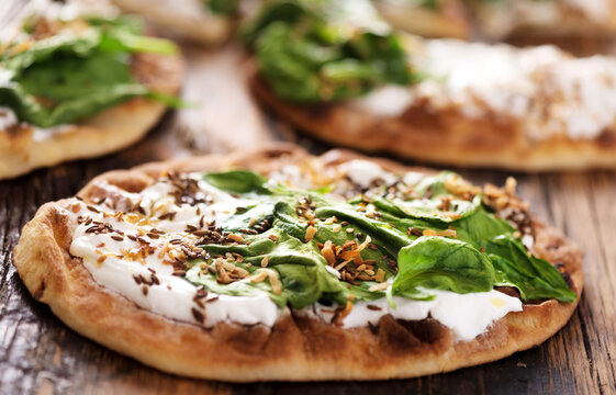 Spinach Yogurt Flatbread Naan Pizza