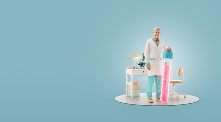 Scientist with vaccine standing in laboratory.