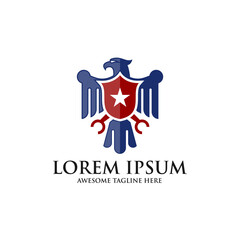 Creative eagle logo. Eagle bird head with shield vector logo template. falcon or hawk logo. good for a mascot, delivery, logistics, or transportation logo.
