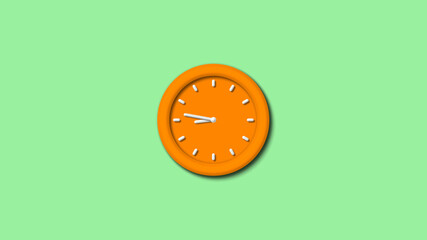 Fototapeta premium New orange color 3d wall clock isolated on green light background,12 hours clock isolated