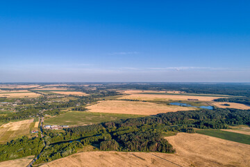Wheat field aerial view. Rural landscape middle Russia